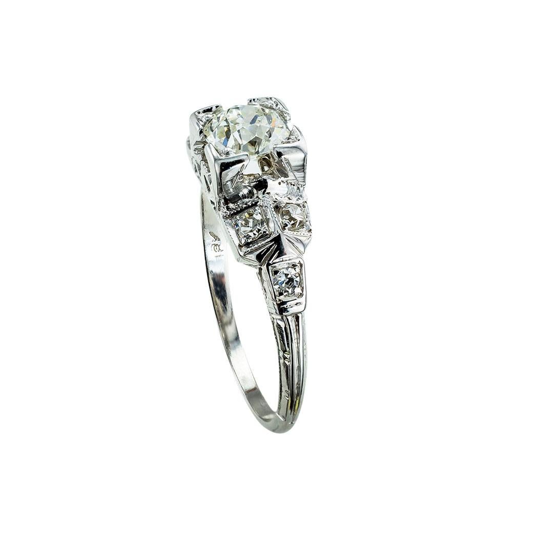 Art Deco 0.50 Carat Old European-Cut Diamond Solitaire Engagement Ring In Good Condition In Los Angeles, CA