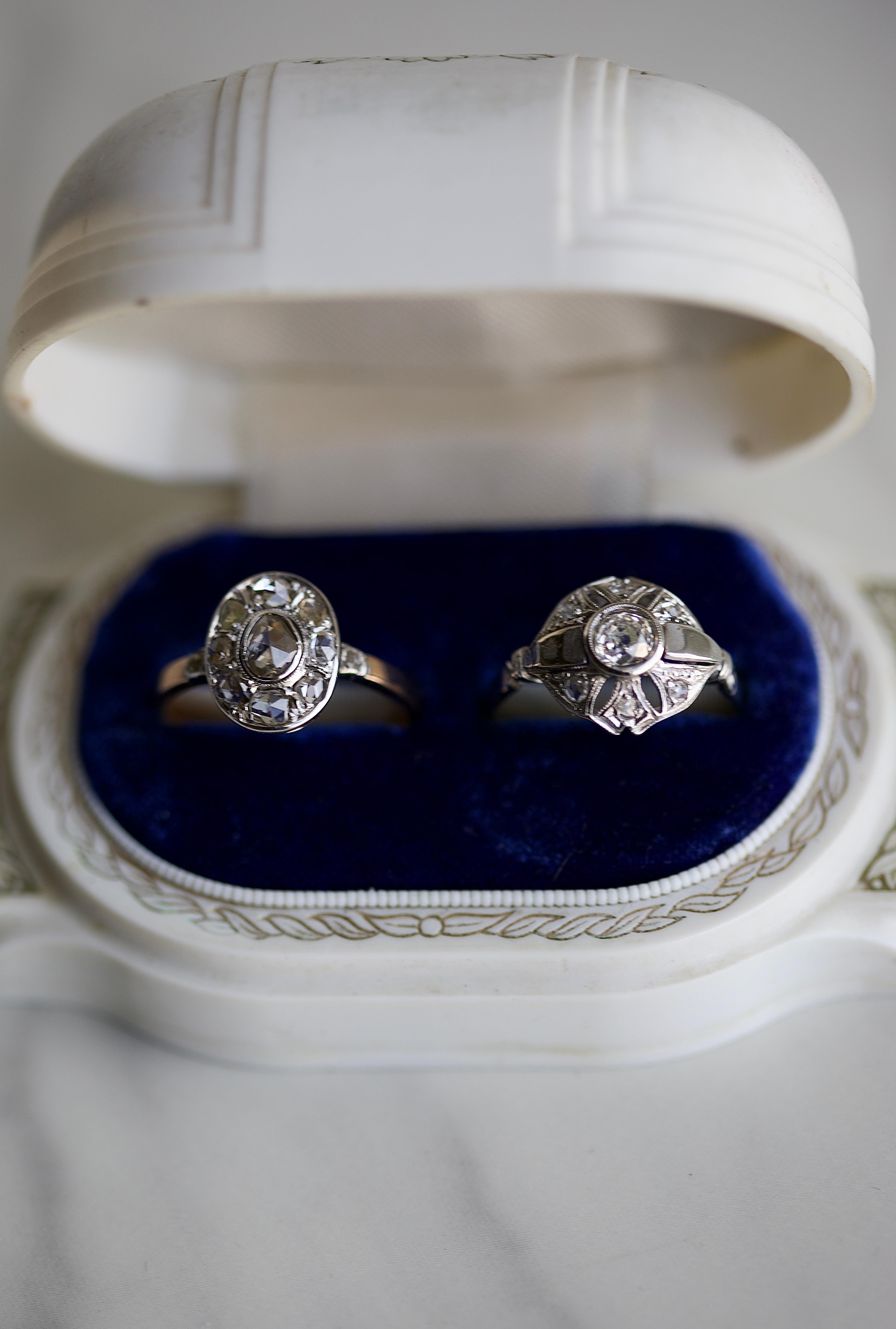 Art Deco 0.50 Carat Old Mine Cut Diamond 18k White Gold Ring For Sale 1