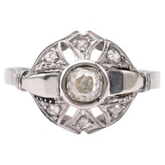 Antique Art Deco 0.50 Carat Old Mine Cut Diamond 18k White Gold Ring