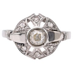 Bague Art déco en or blanc 18 carats avec diamant taille vieille mine de 0,50 carat