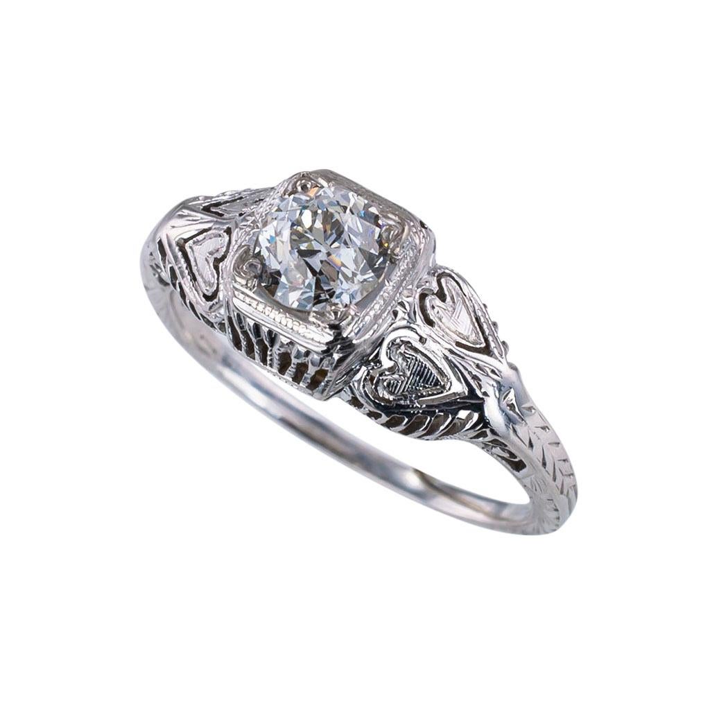 Art Deco 0.50 carat old mine cut diamond and white gold engagement ring circa 1925.  Clear and concise information you want to know is listed below.  Contact us right away if you have additional questions.  We are here to connect you with beautiful