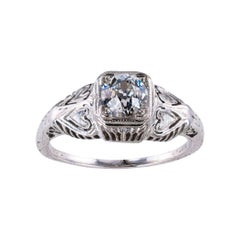 Art Deco 0.50 Carat Old Mine Cut Diamond White Gold Engagement Ring