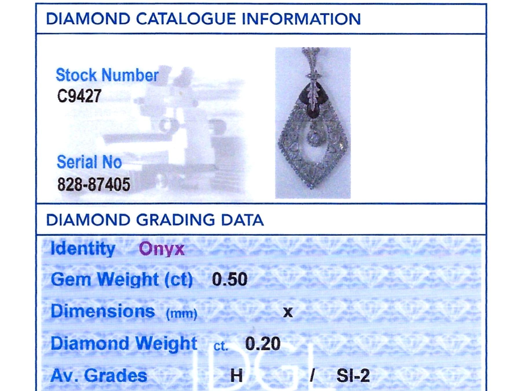 Art Deco 0,50 Karat Onyx und 0,20 Karat Diamant Platin-Anhänger - CIRCA 1930 im Angebot 3