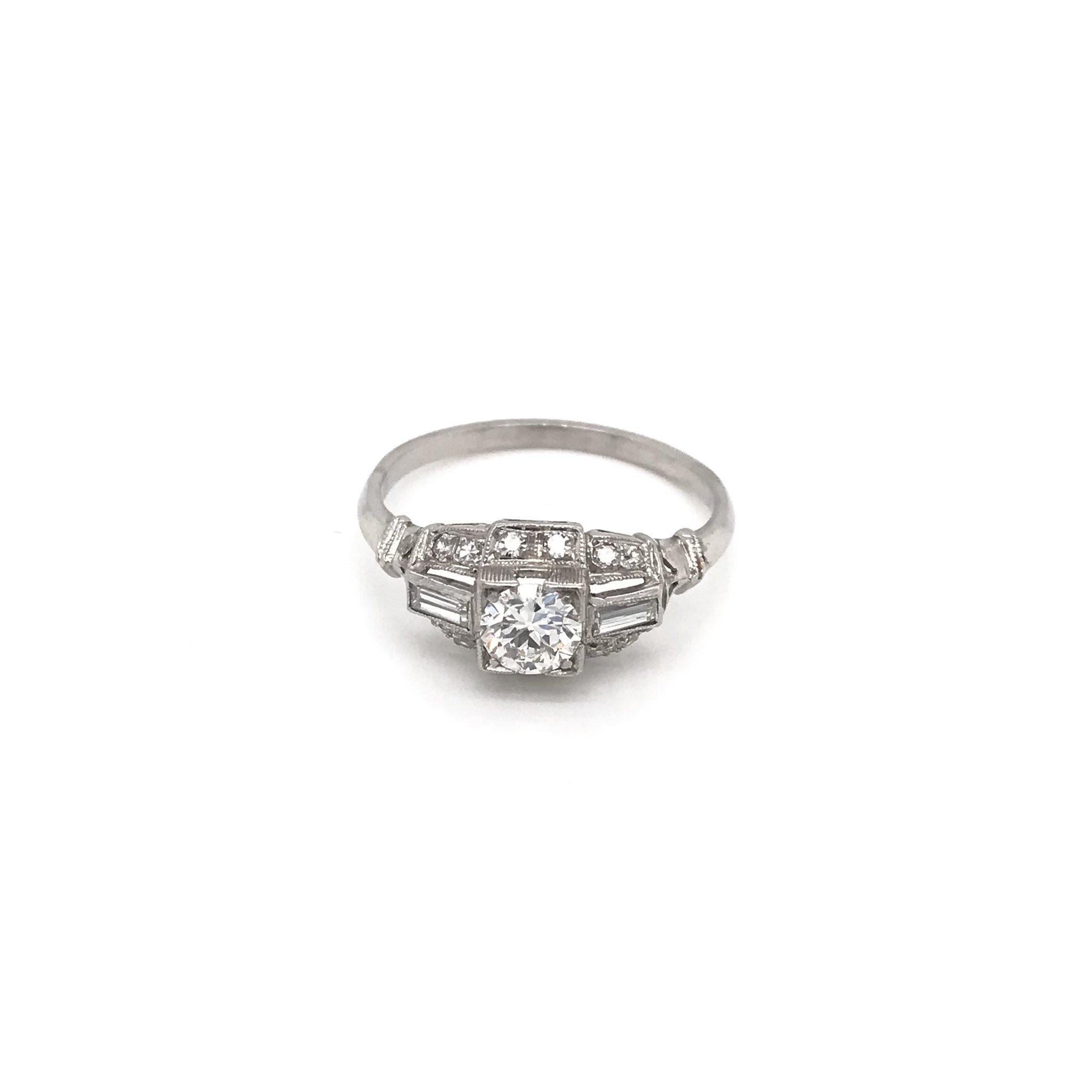 Old European Cut Art Deco 0.50 Carat Platinum Diamond Ring