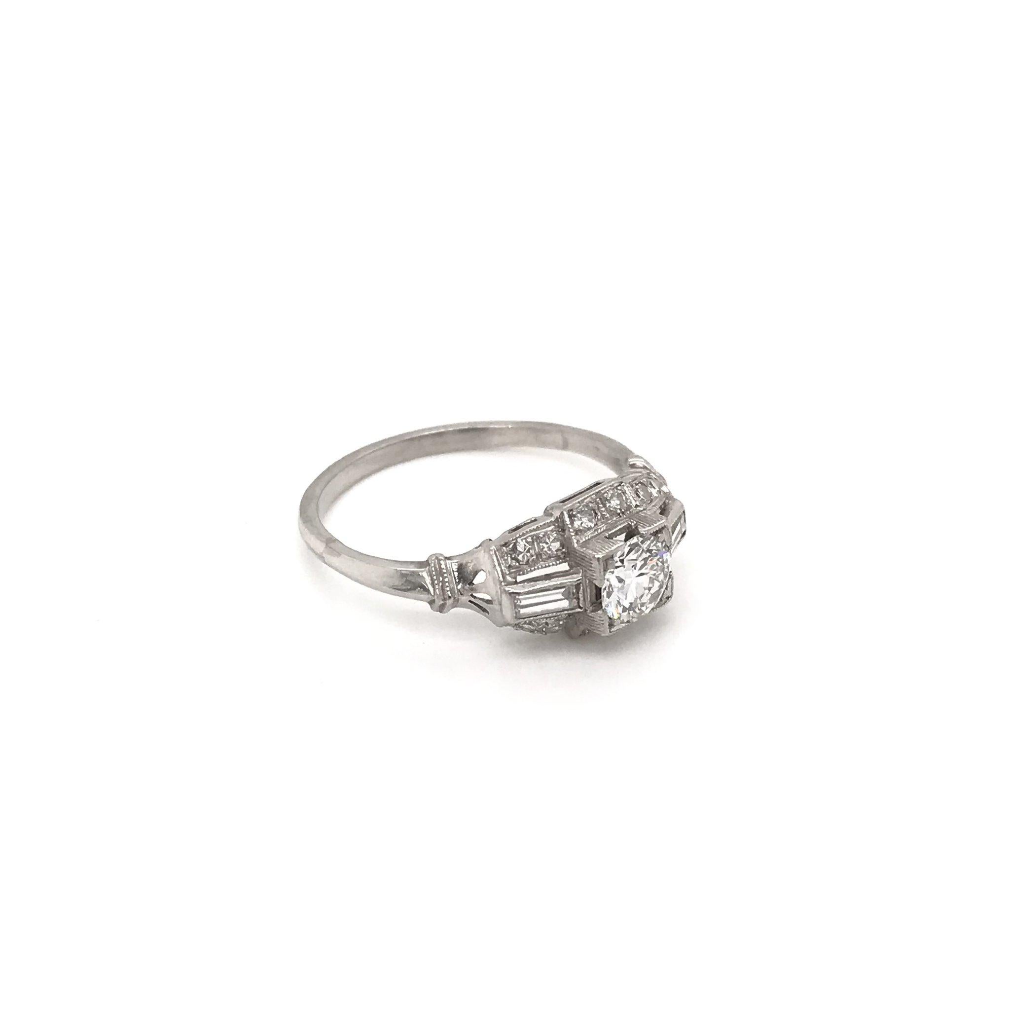 Women's Art Deco 0.50 Carat Platinum Diamond Ring