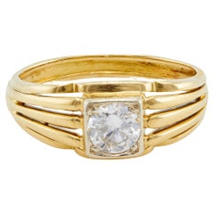 Art Deco 0.50 Carat Round Brilliant Cut Diamond 18k Yellow Gold Ring