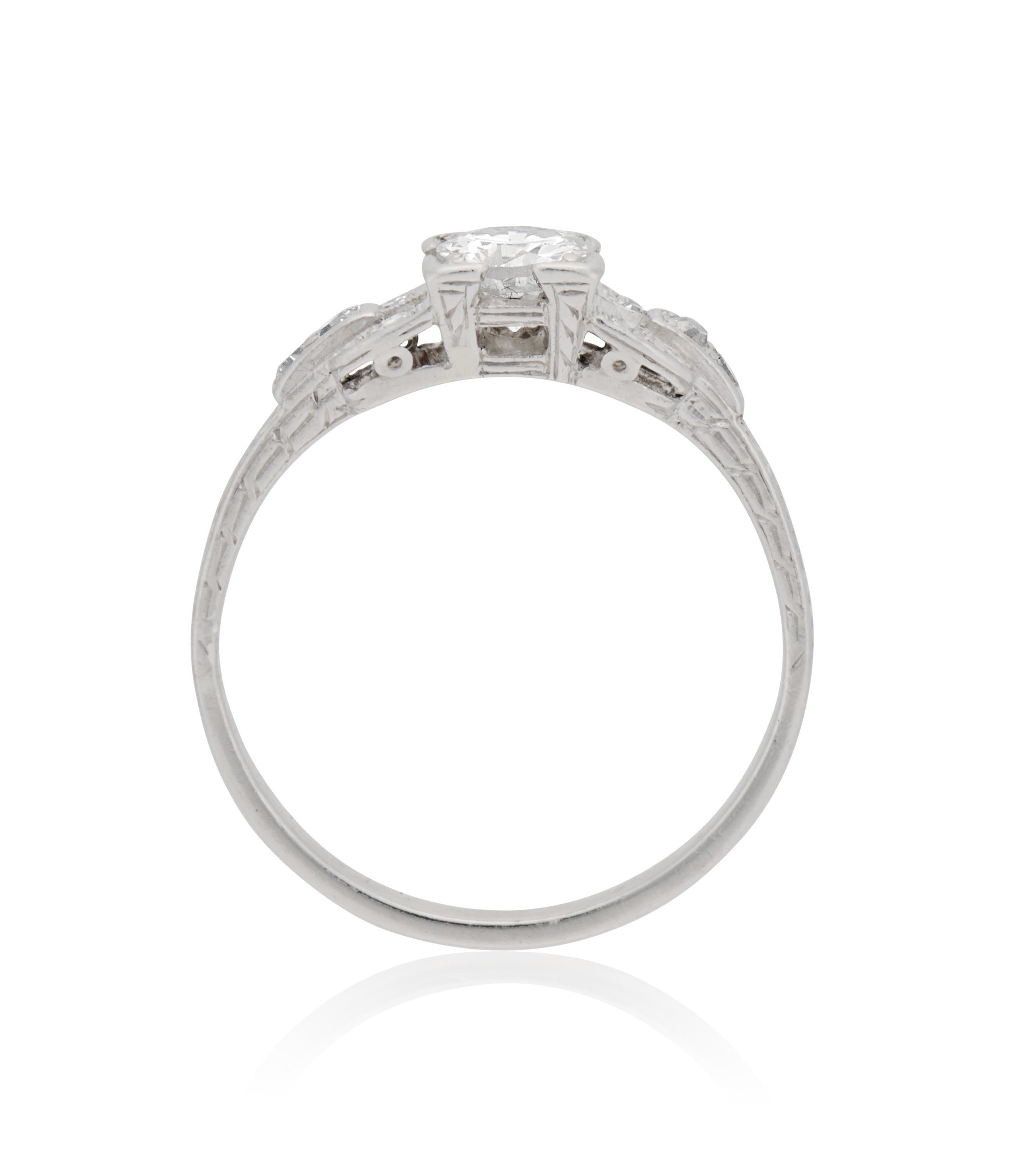 Platin-Verlobungsring, antik, Art déco, 0.50 Karat runder Diamant im Brillantschliff Damen