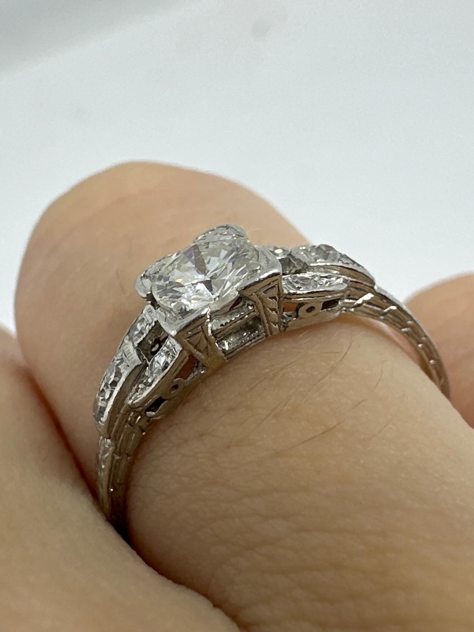 Platin-Verlobungsring, antik, Art déco, 0.50 Karat runder Diamant im Brillantschliff 2