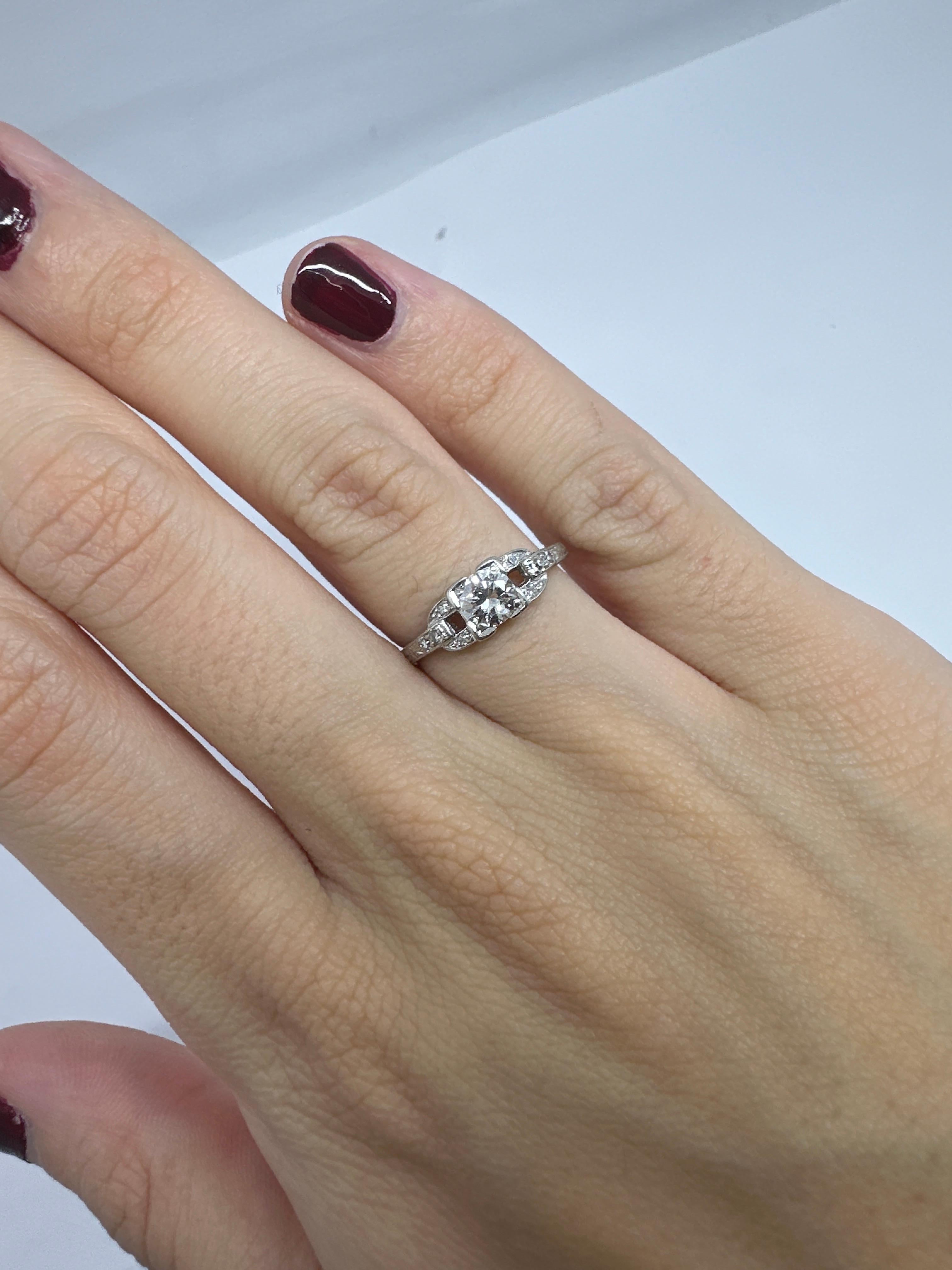 Platin-Verlobungsring, antik, Art déco, 0.50 Karat runder Diamant im Brillantschliff 4