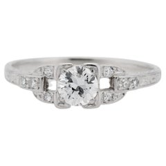 Platin-Verlobungsring, antik, Art déco, 0.50 Karat runder Diamant im Brillantschliff