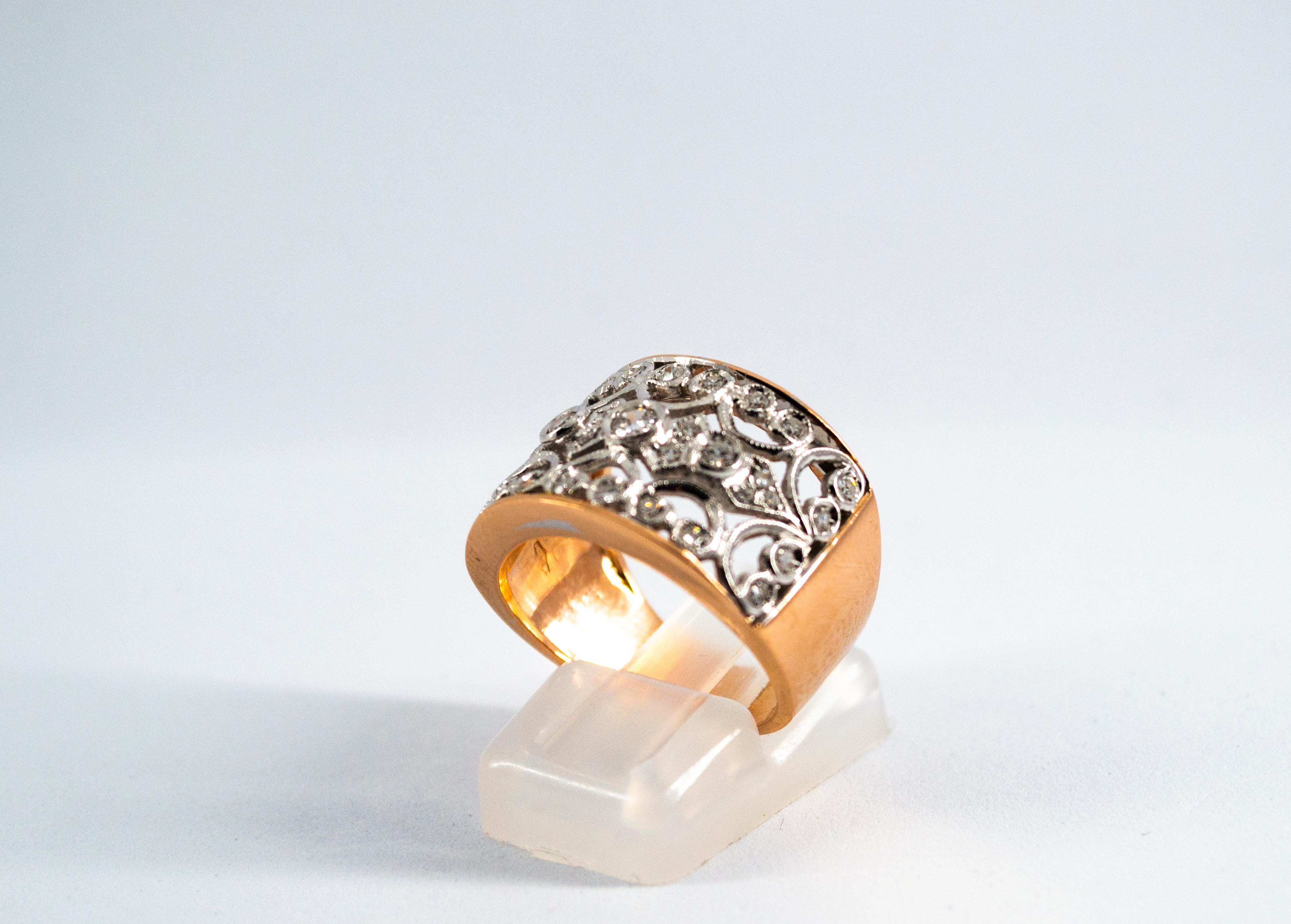 Art Deco Style 0.50 Carat White Modern Round Cut Diamond Rose Gold Band Ring In New Condition In Naples, IT
