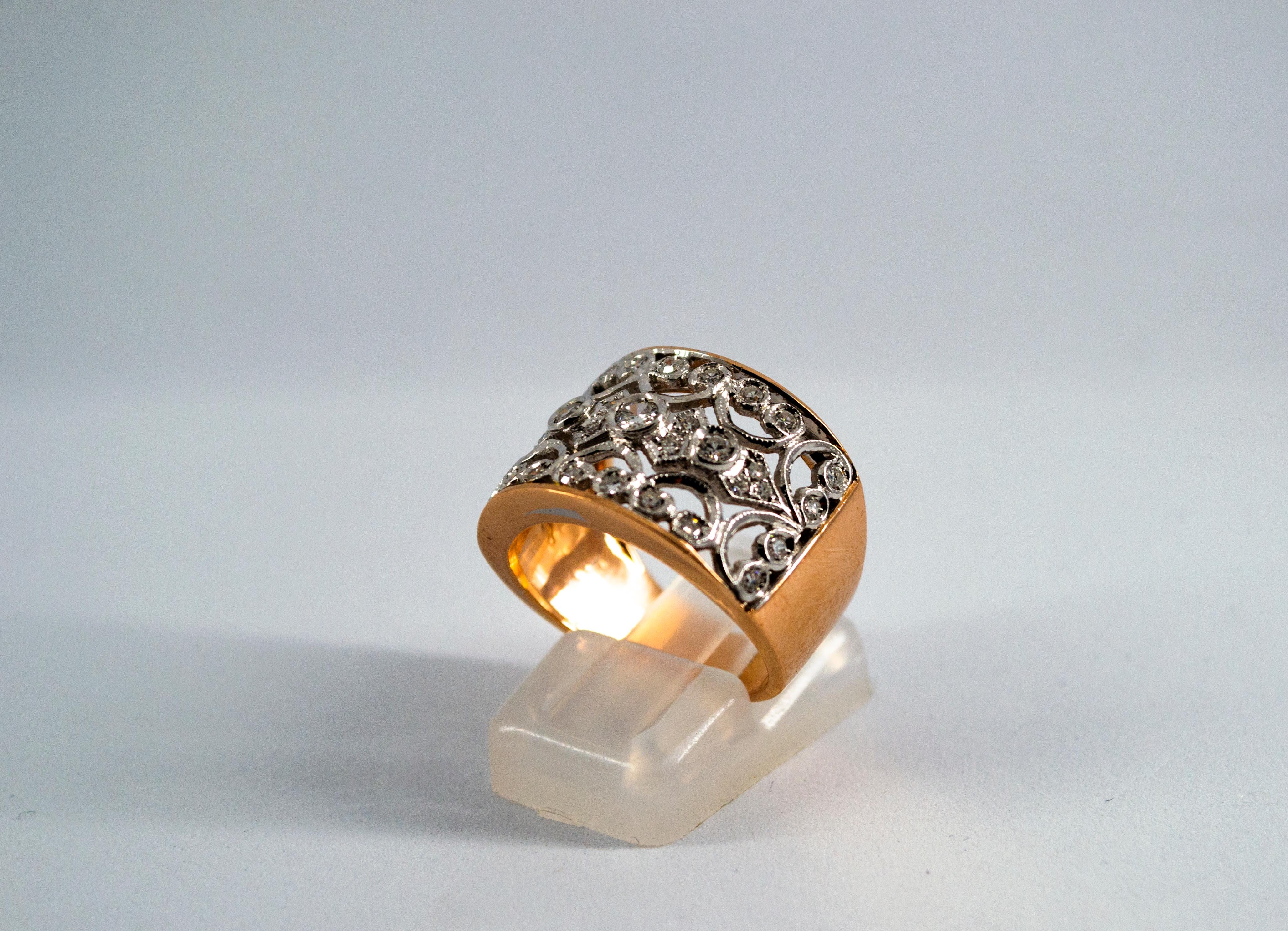 Women's or Men's Art Deco Style 0.50 Carat White Modern Round Cut Diamond Rose Gold Band Ring