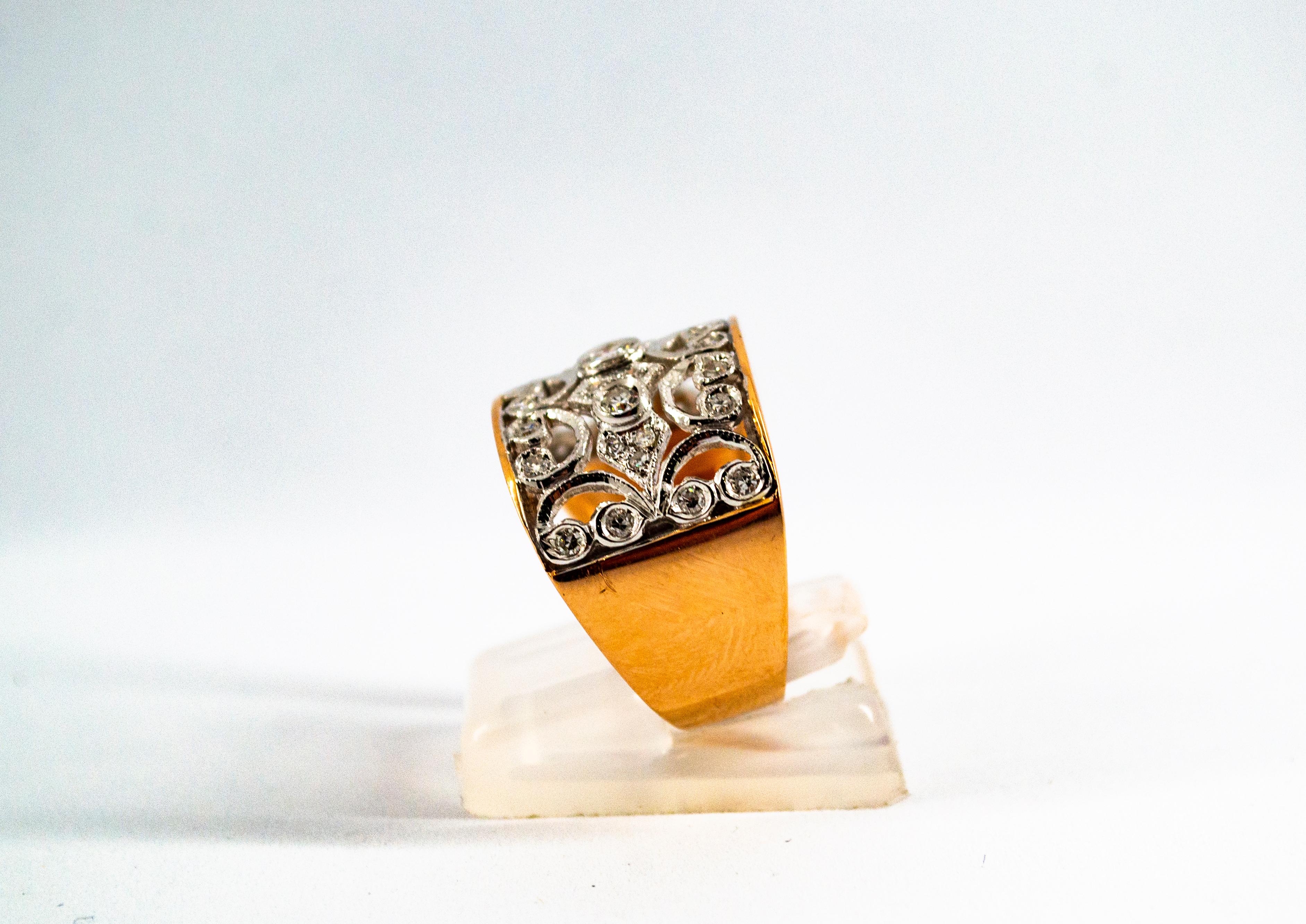 Art Deco Style 0.50 Carat White Modern Round Cut Diamond Rose Gold Band Ring 1