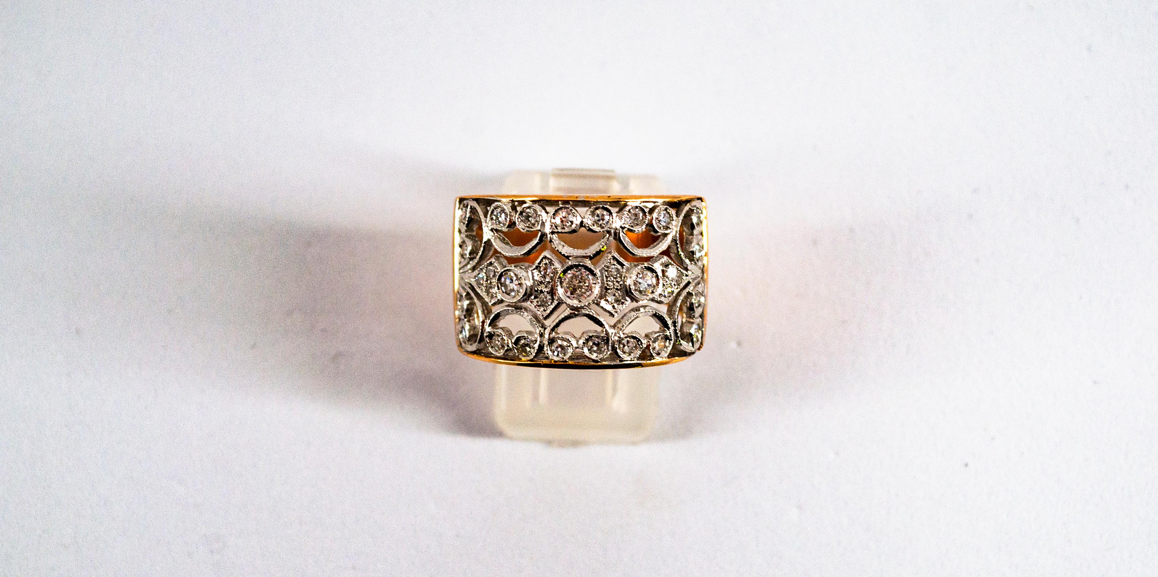 Art Deco Style 0.50 Carat White Modern Round Cut Diamond Rose Gold Band Ring 2