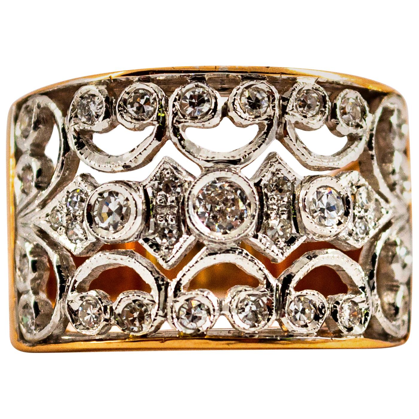 Art Deco Style 0.50 Carat White Modern Round Cut Diamond Rose Gold Band Ring
