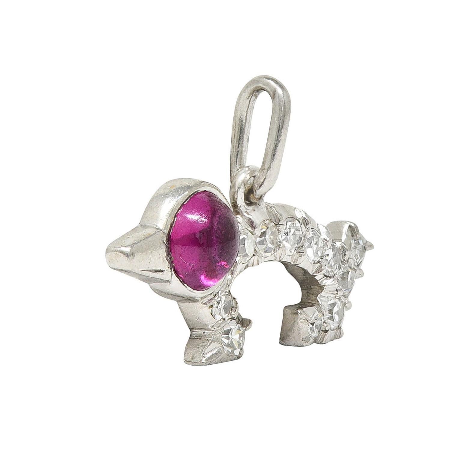 Art Deco 0.50 CTW Ruby Diamond Platinum Wiener Dog Vintage Charm In Excellent Condition For Sale In Philadelphia, PA