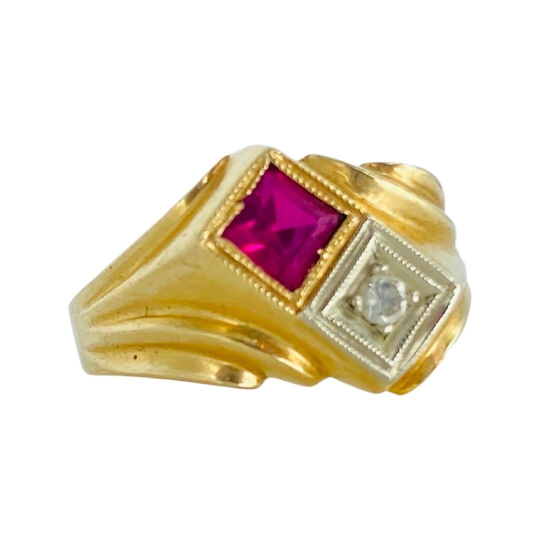 Art Deco 0,50 Karat Gesamtkaratgewicht Rubin und Diamant Ring Roségold 14k (Art déco) im Angebot