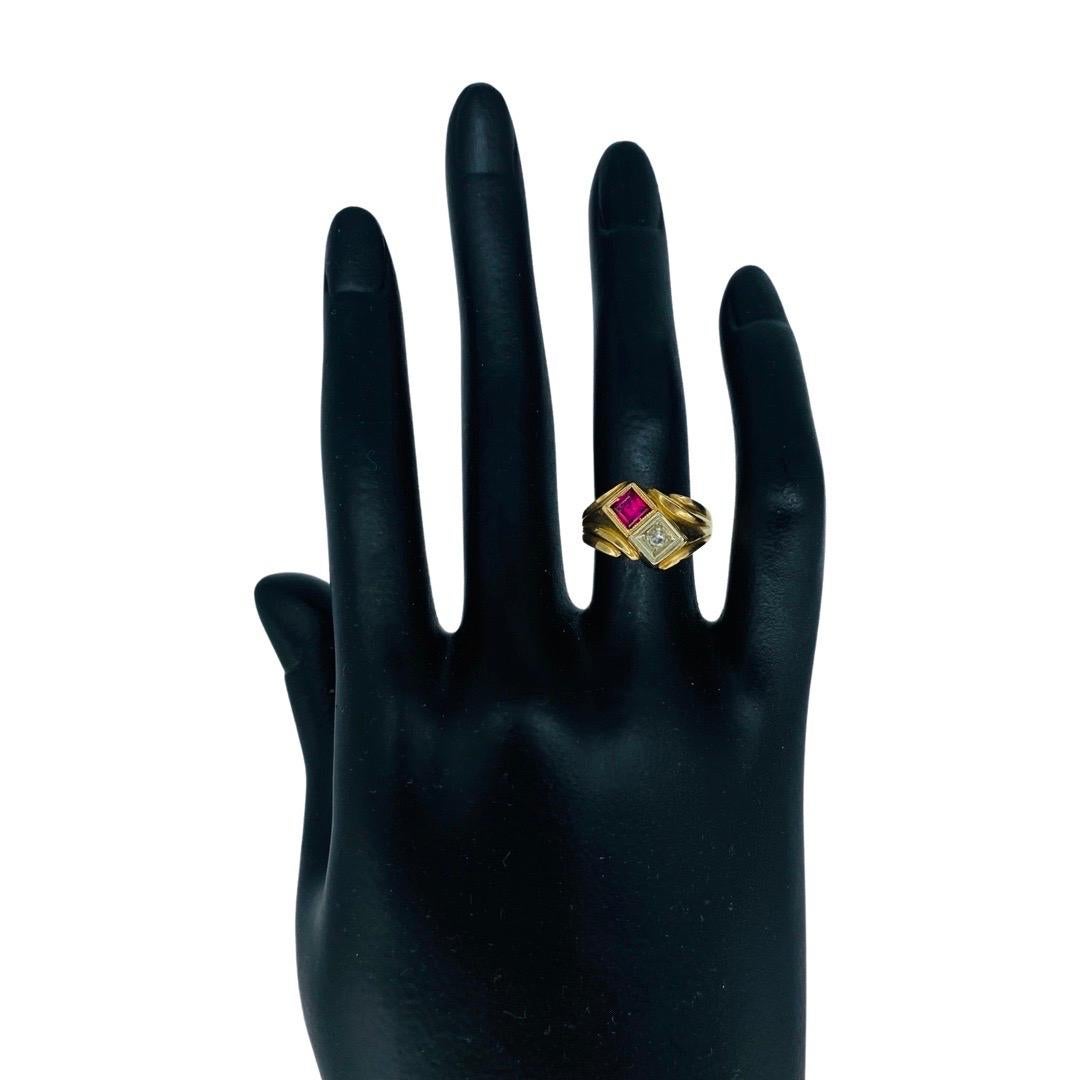 Art Deco 0,50 Karat Gesamtkaratgewicht Rubin und Diamant Ring Roségold 14k (Carréschliff) im Angebot