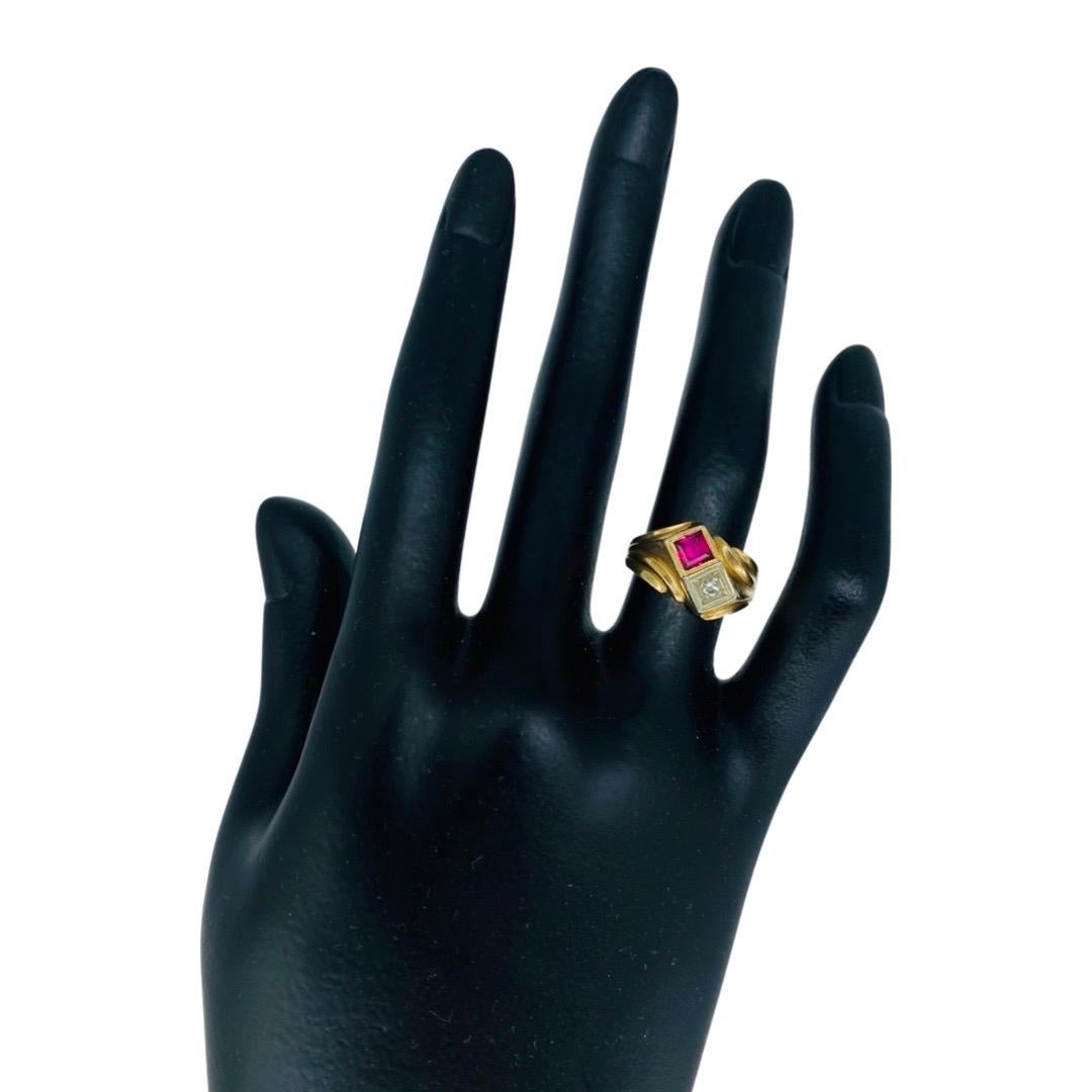 Art Deco 0,50 Karat Gesamtkaratgewicht Rubin und Diamant Ring Roségold 14k im Zustand „Hervorragend“ im Angebot in Miami, FL