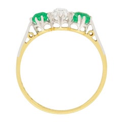 Art Deco 0.50 Carat Diamond and Emerald Three-Stone Ring, circa 1920s