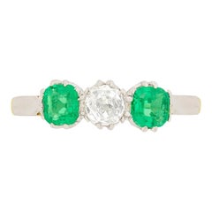 Art Deco 0.50 Carat Diamond and Emerald Three-Stone Ring, circa 1920s