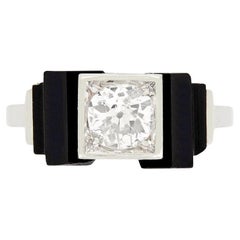 Antique Art Deco 0.50ct Diamond and Onyx Ring, c.1920s