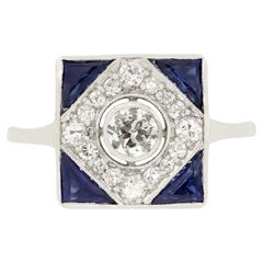 Art Deco 0.50ct Diamond and Sapphire Square Cluster Ring, c.1920s