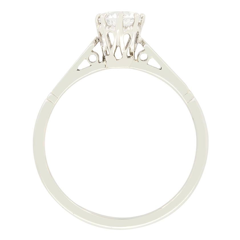 Taille vieille Europe Bague solitaire Art déco en diamant 0,50 carat, c. 1920 en vente