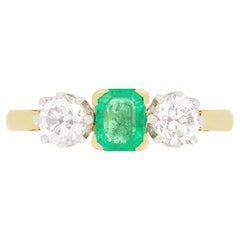 Vintage Art Deco 0.50ct Emerald and Diamond Thee Stone Ring, c.1930s