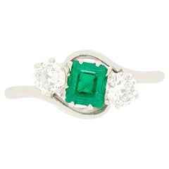 Art Deco 0.50ct Emerald and Diamond Three Stone Twist Ring, c.1920s