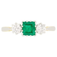 Antique Art Deco 0.50ct Emerald and Diamond Trilogy Ring, c.1920s