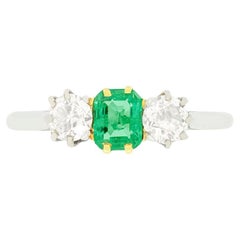 Art Deco 0.50ct Emerald and Diamond Trilogy Ring, c.1920s