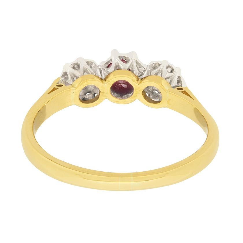 Art Deco 0.50 Carat Ruby and Diamond Three-Stone Ring, circa 1930s In Good Condition For Sale In London, GB