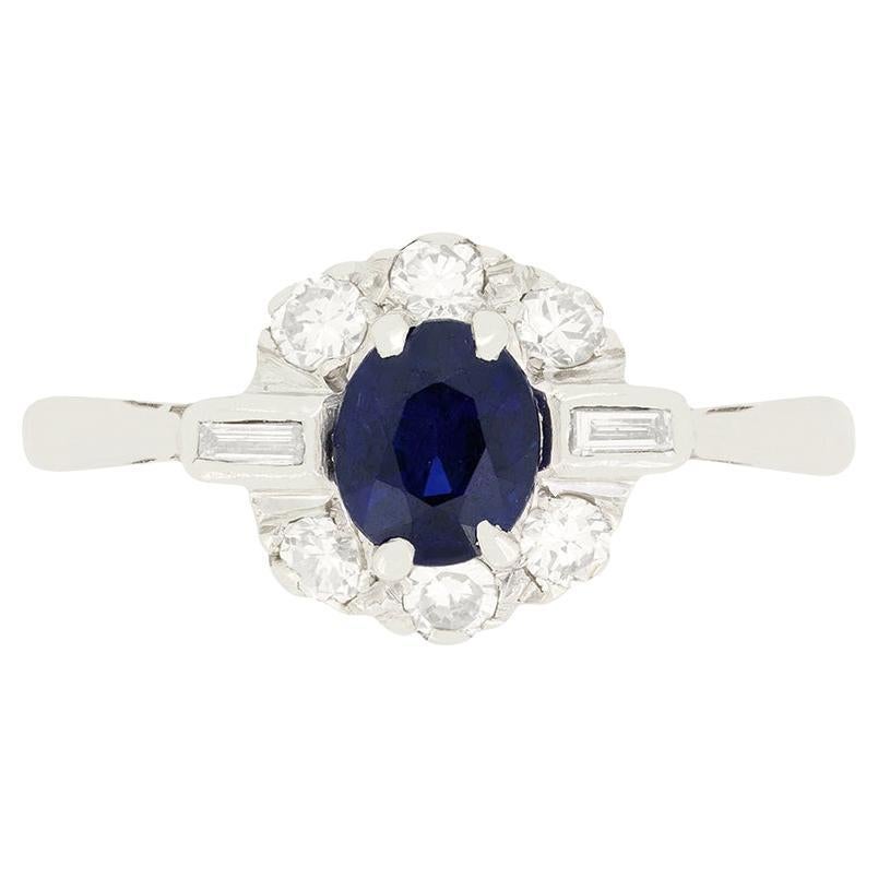 Art Deco 0.50ct Sapphire and Diamond Cluster Ring, c.1930s For Sale