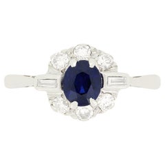 Art Deco 0.50ct Sapphire and Diamond Cluster Ring, c.1930s