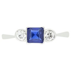 Art Deco 0.50ct Sapphire and Diamond Trilogy Ring, c.1920s