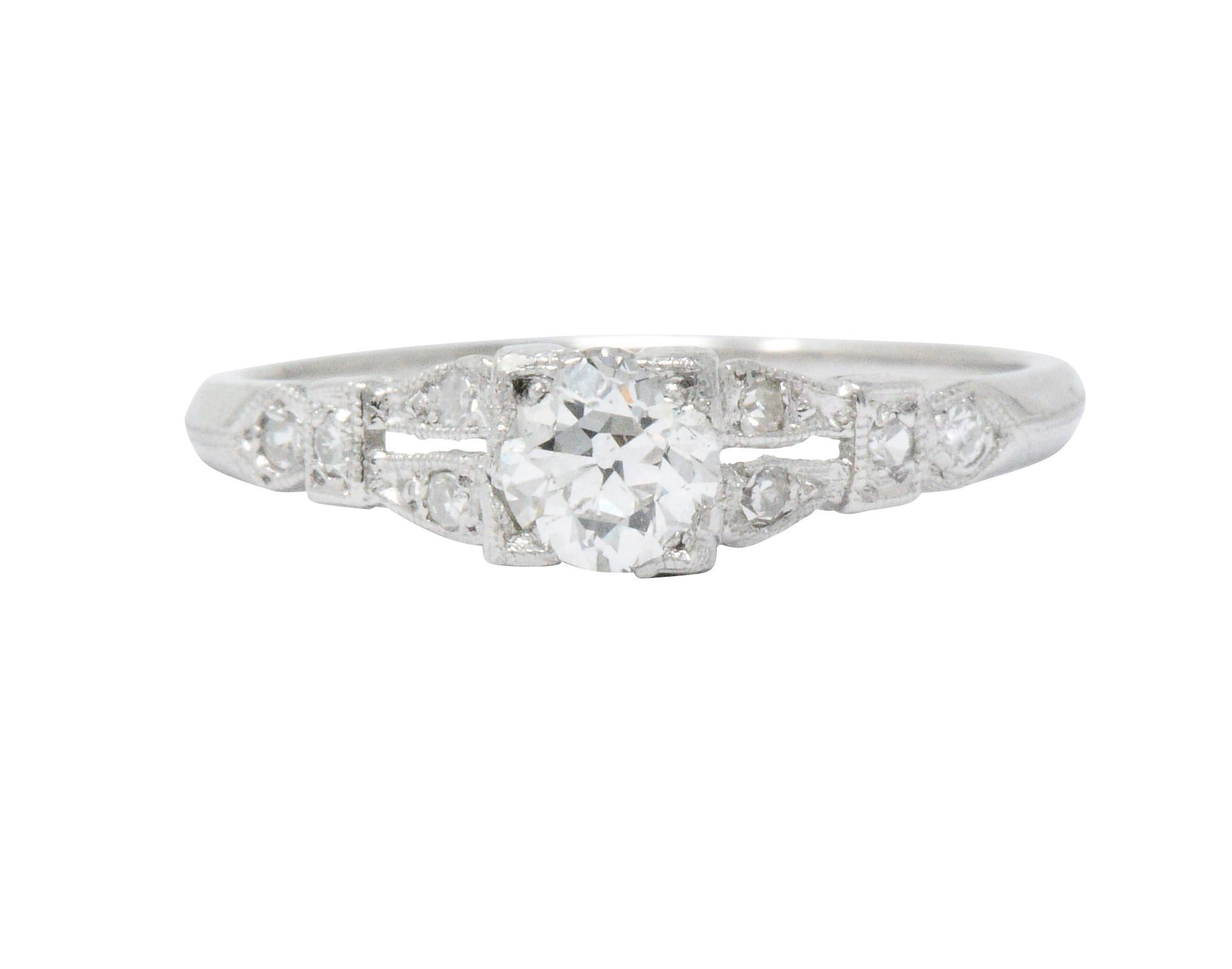 Art Deco 0.51 Carat Diamond Platinum Engagement Ring In Excellent Condition In Philadelphia, PA