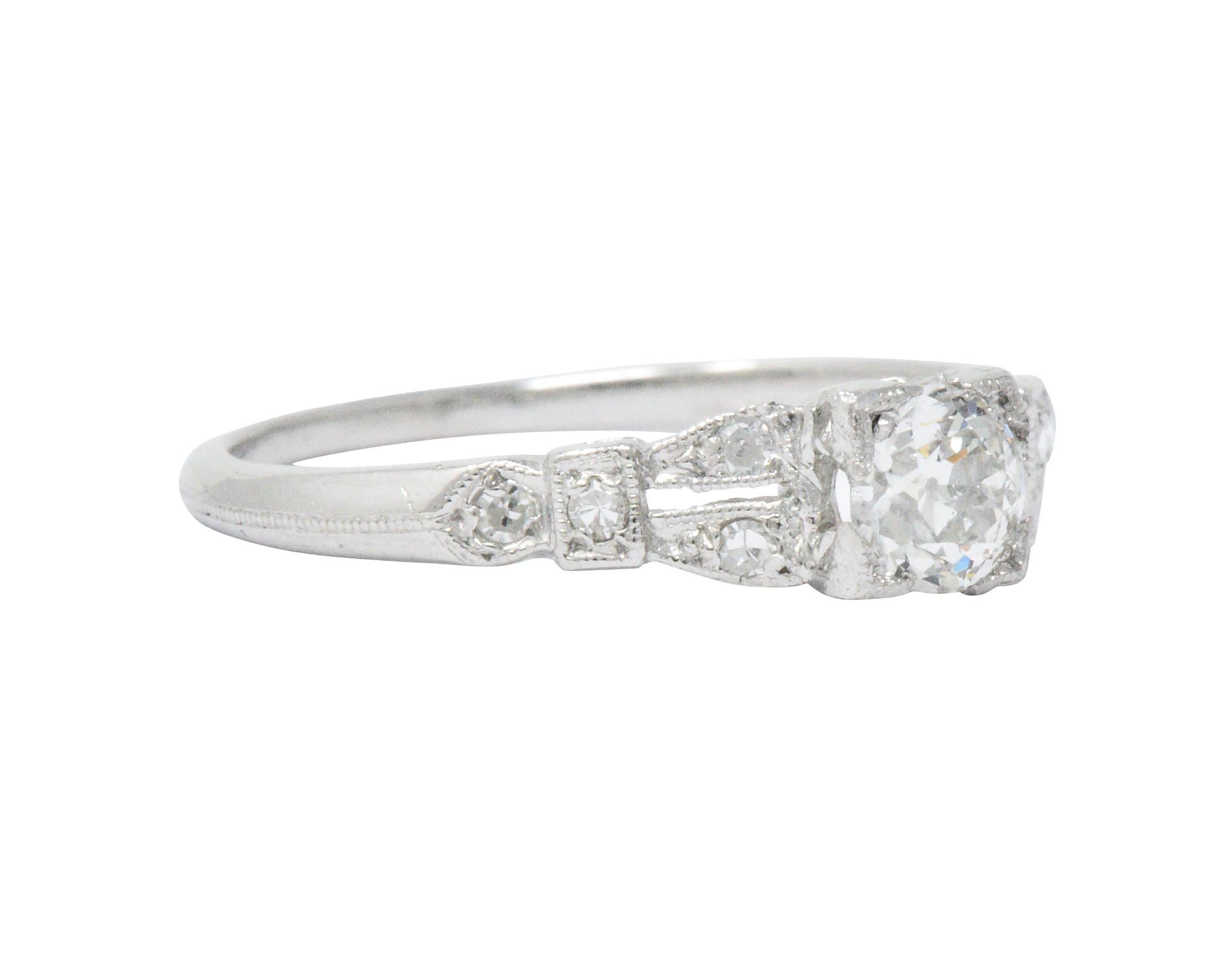 Women's or Men's Art Deco 0.51 Carat Diamond Platinum Engagement Ring