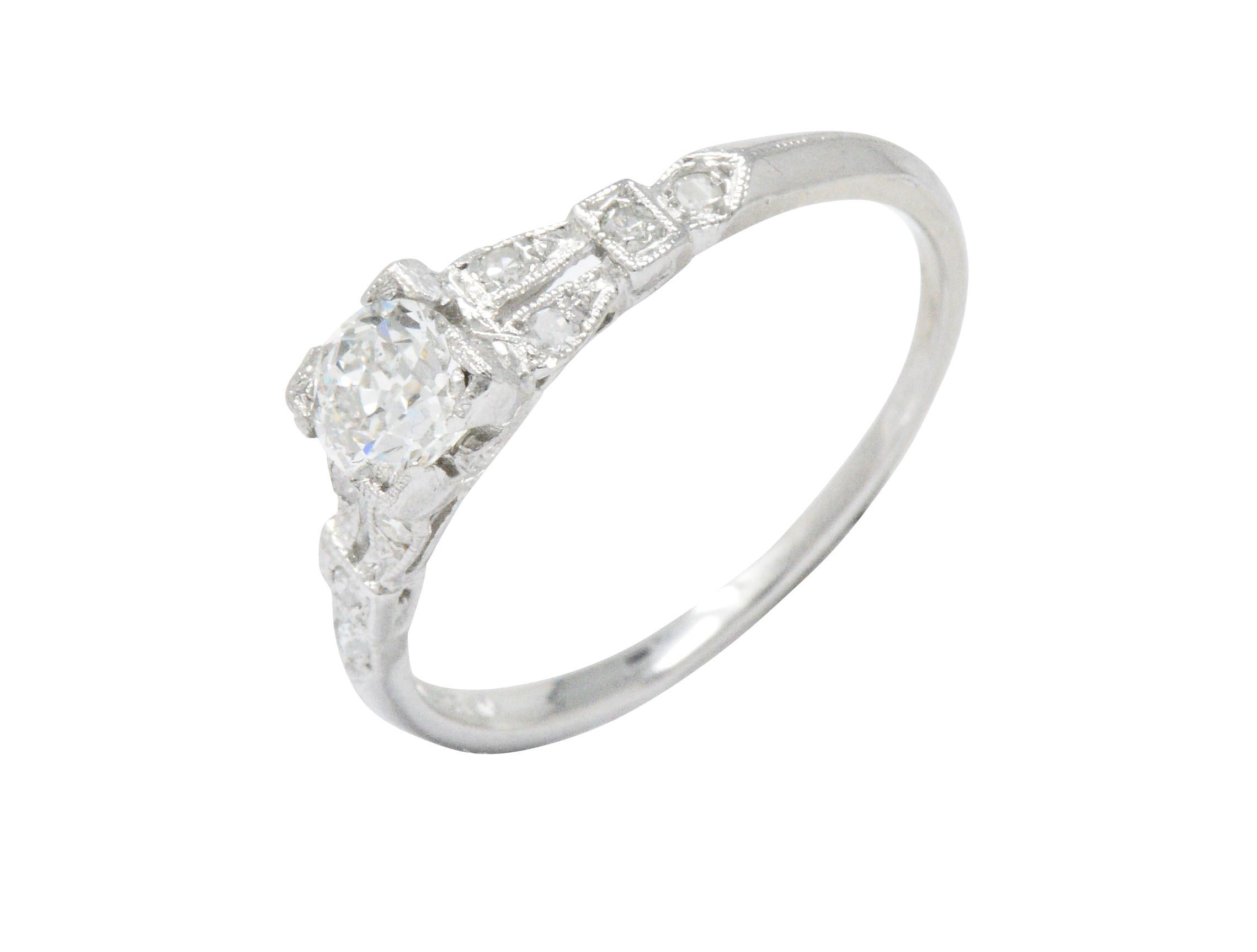 Art Deco 0.51 Carat Diamond Platinum Engagement Ring 2