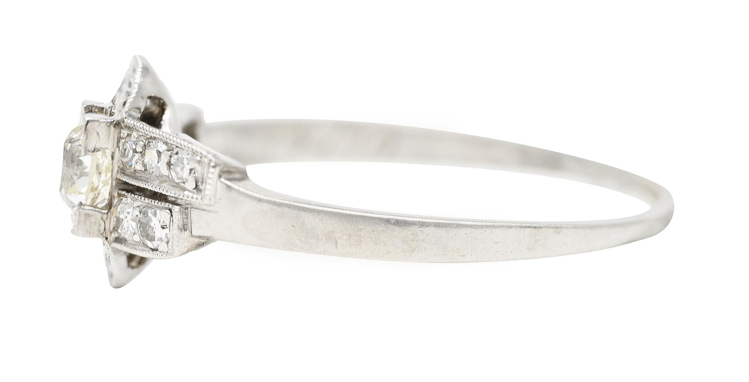 Women's or Men's Art Deco 0.51 Carat Old European Cut Diamond Platinum Geometric Engagement Ring