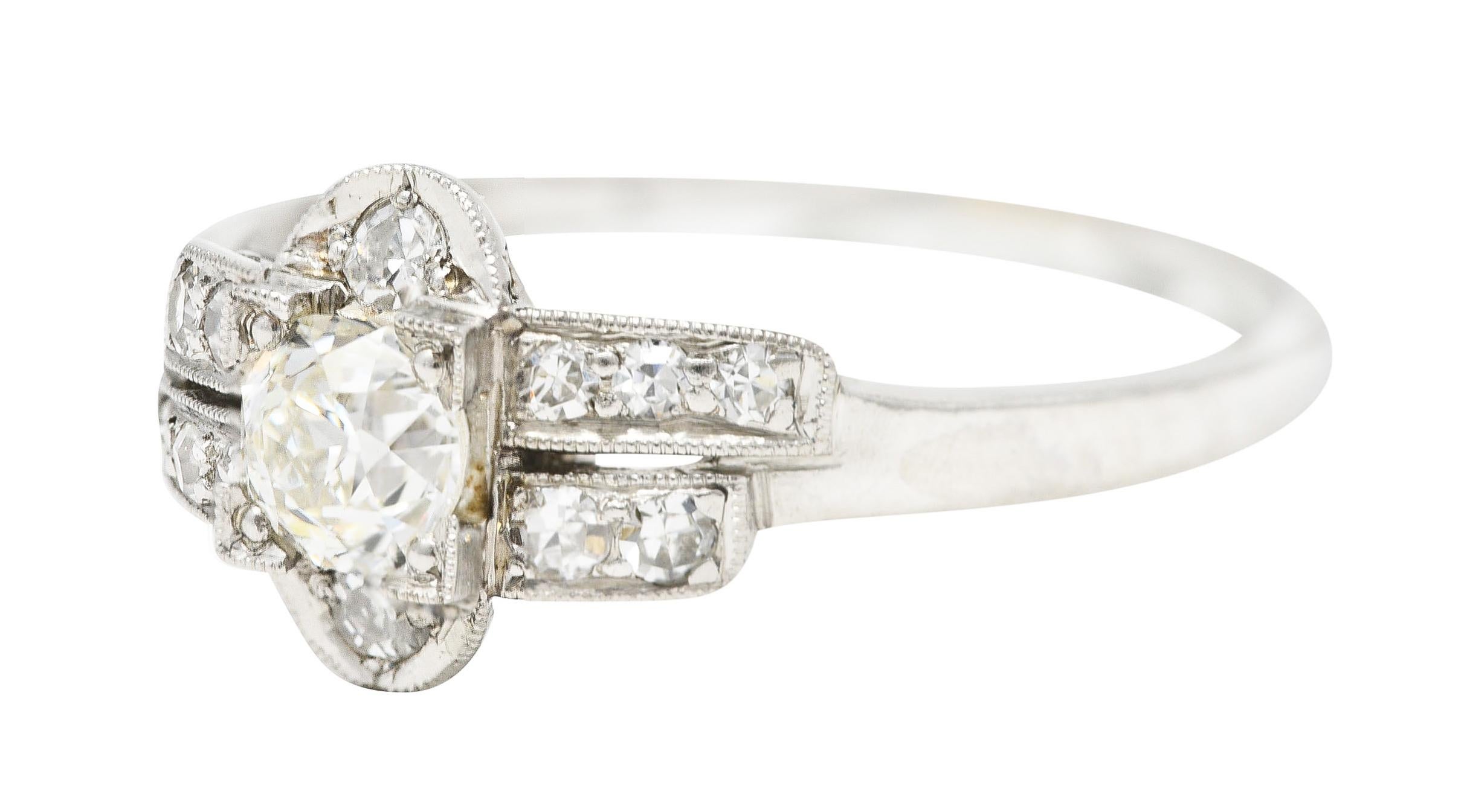 Art Deco 0.51 Carat Old European Cut Diamond Platinum Geometric Engagement Ring 1