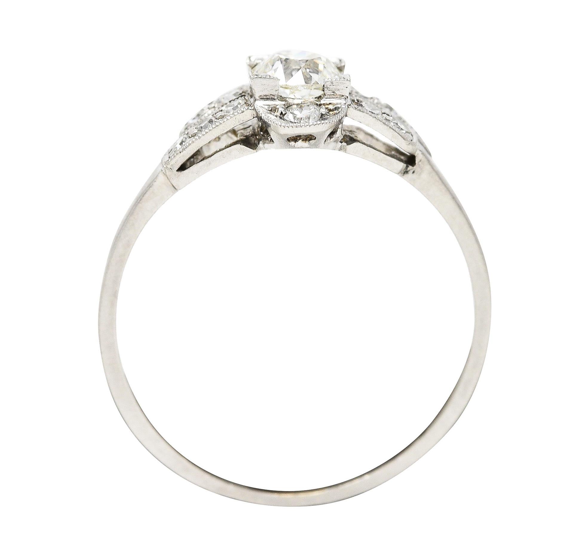 Art Deco 0.51 Carat Old European Cut Diamond Platinum Geometric Engagement Ring 3
