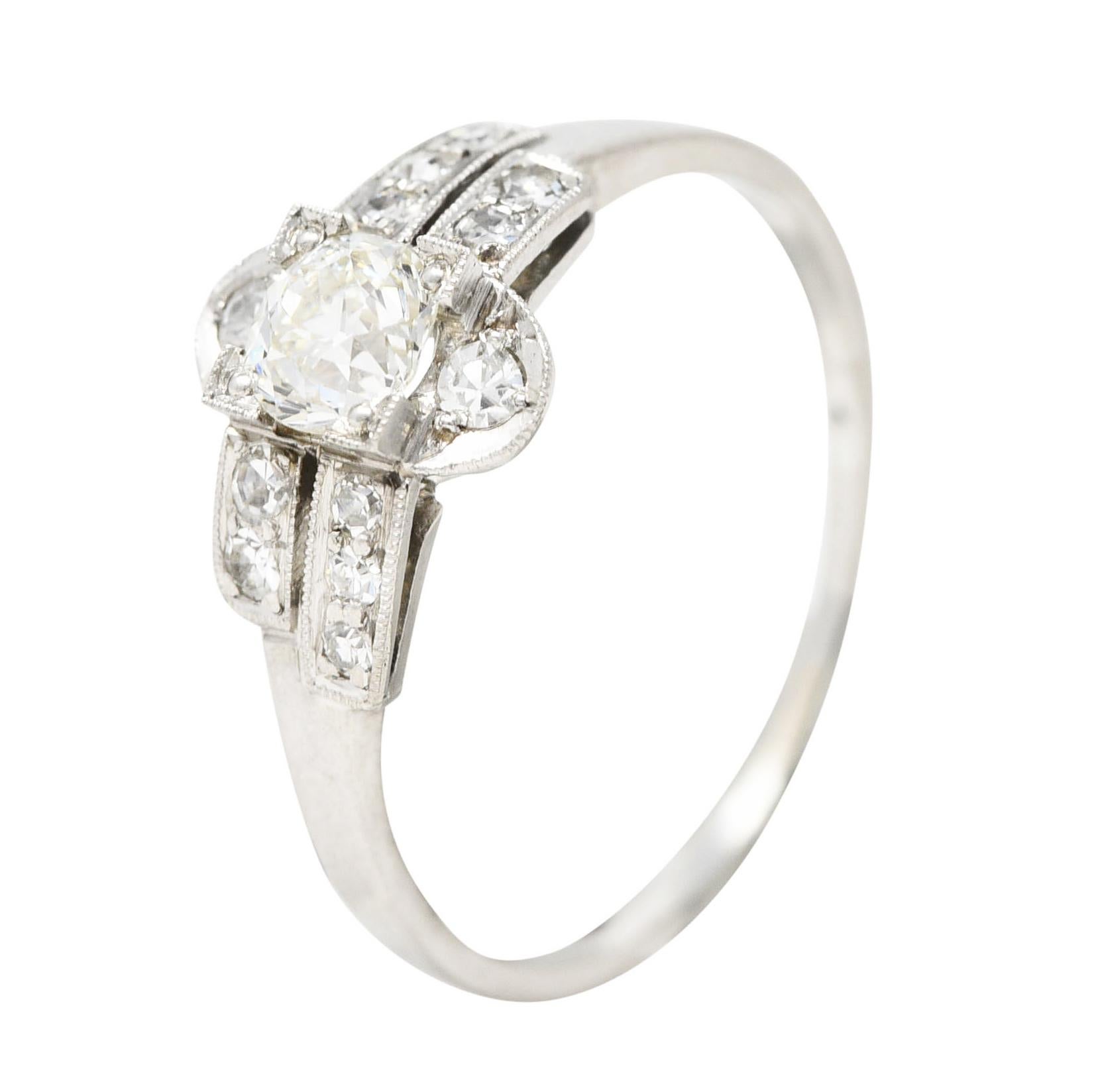 Art Deco 0.51 Carat Old European Cut Diamond Platinum Geometric Engagement Ring 4