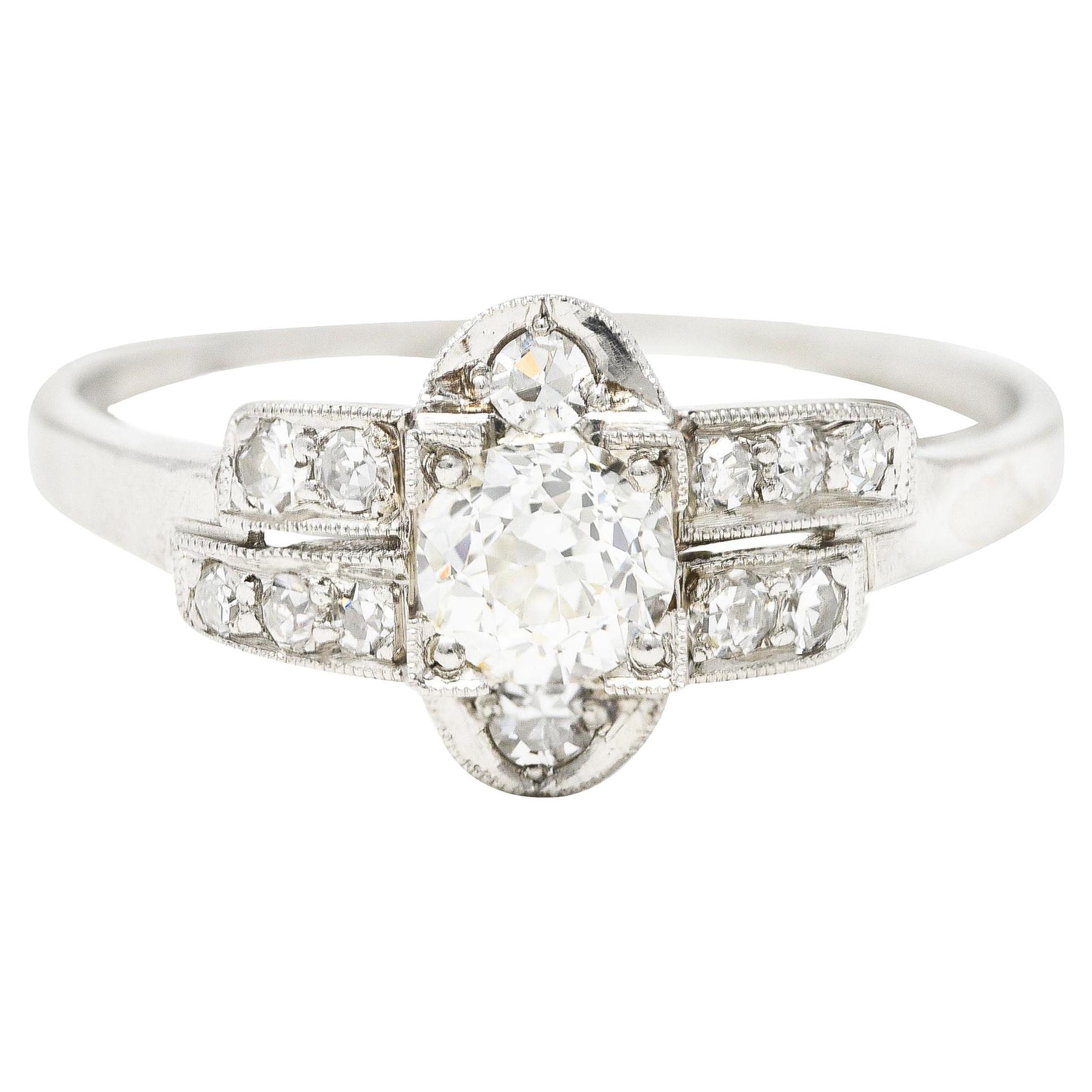 Art Deco 0.51 Carat Old European Cut Diamond Platinum Geometric Engagement Ring