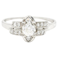 Art Deco 0.51 Carat Old European Cut Diamond Platinum Geometric Engagement Ring
