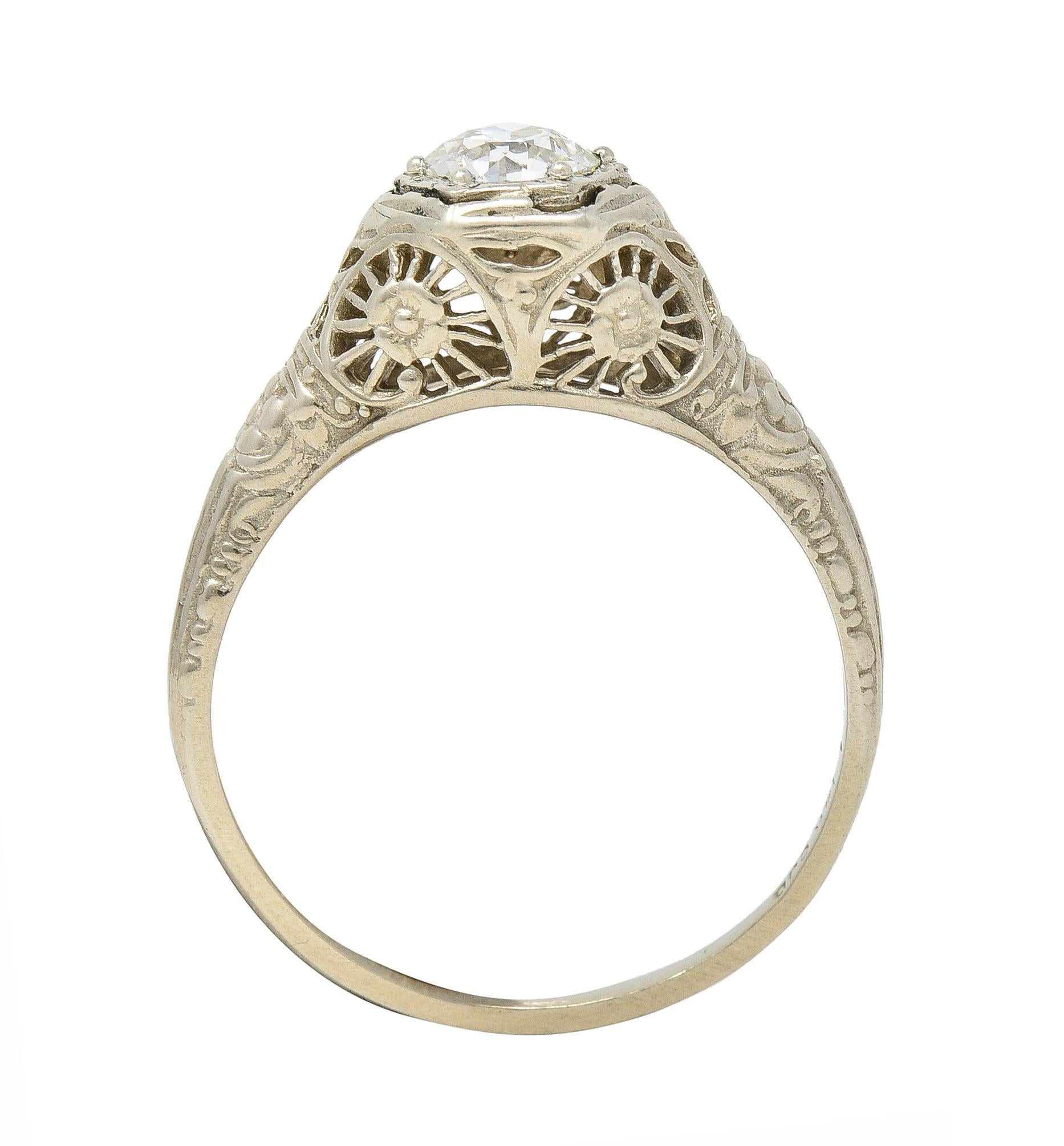 Art Deco 0.51 CTW Old European Cut Diamond 14 Karat White Gold Engagement Ring 6