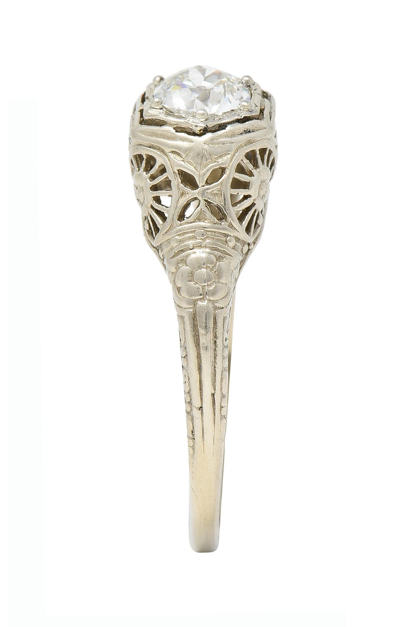 Art Deco 0.51 CTW Old European Cut Diamond 14 Karat White Gold Engagement Ring 7