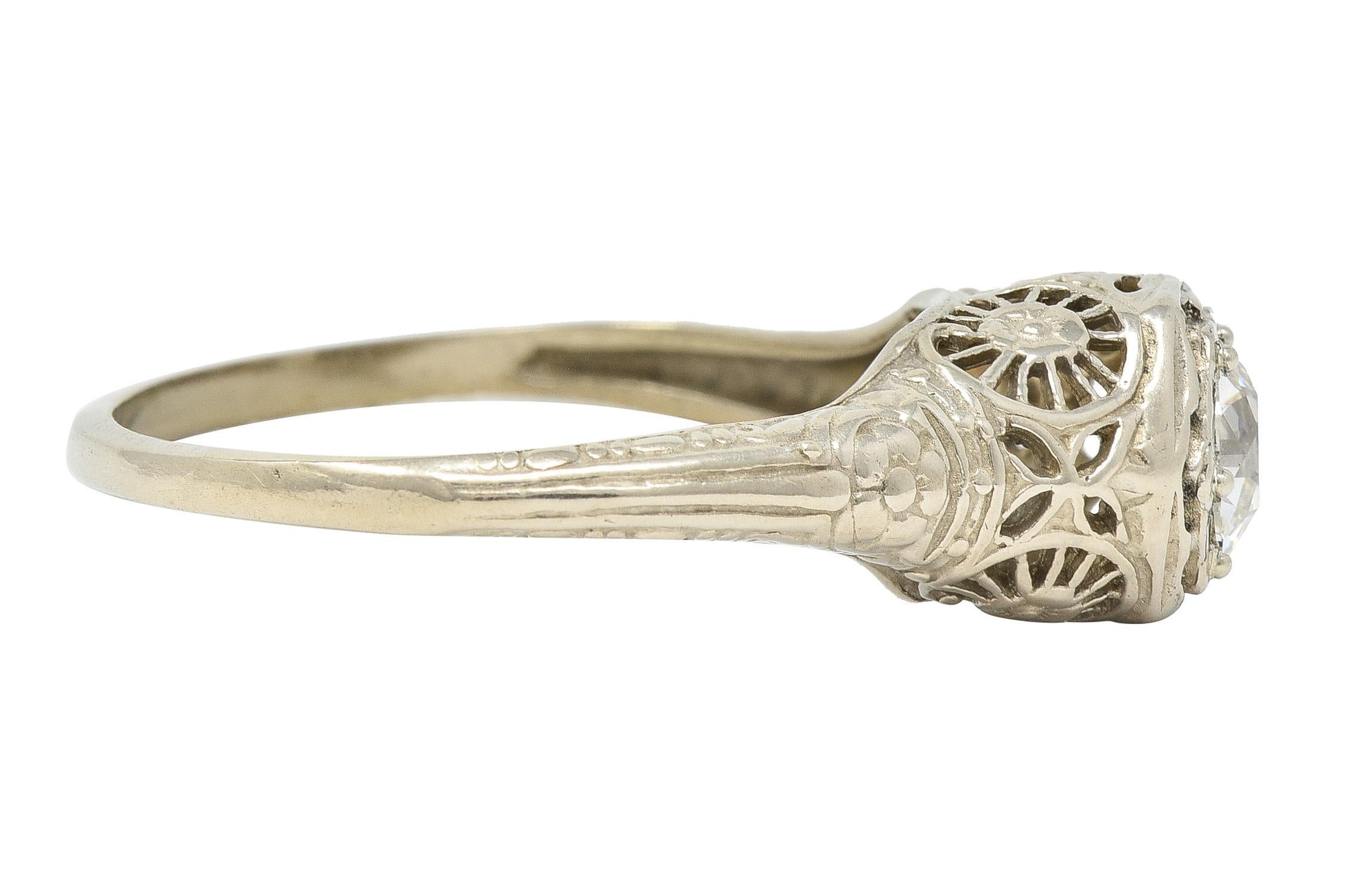 Women's or Men's Art Deco 0.51 CTW Old European Cut Diamond 14 Karat White Gold Engagement Ring