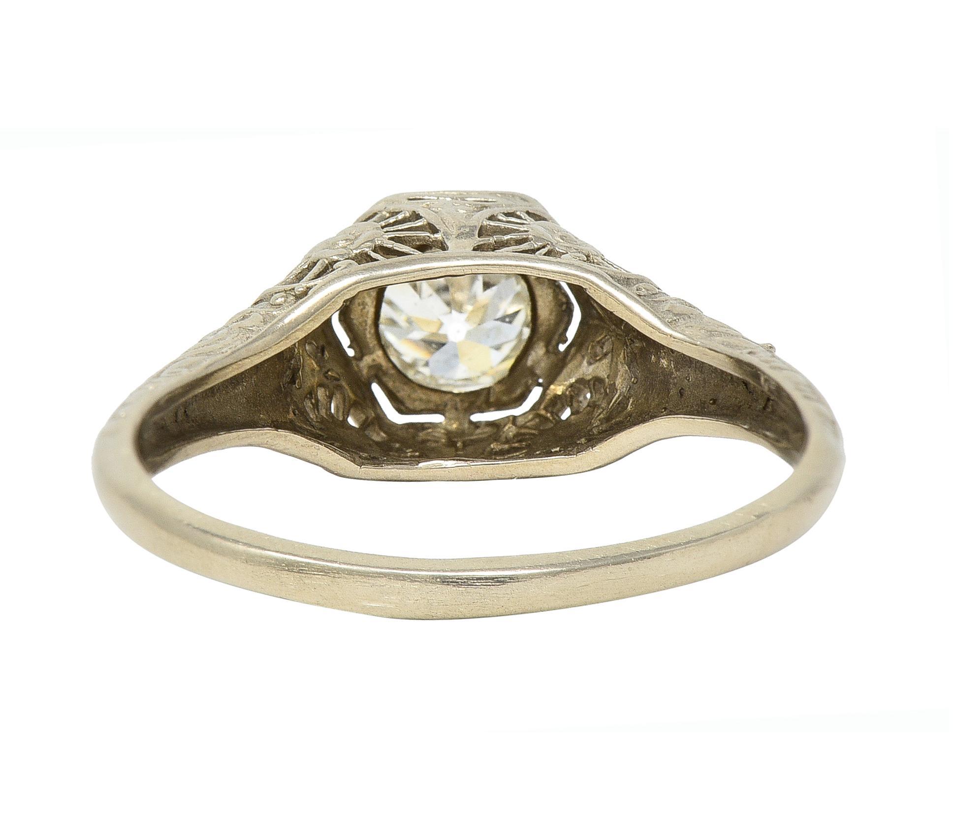 Art Deco 0.51 CTW Old European Cut Diamond 14 Karat White Gold Engagement Ring 1