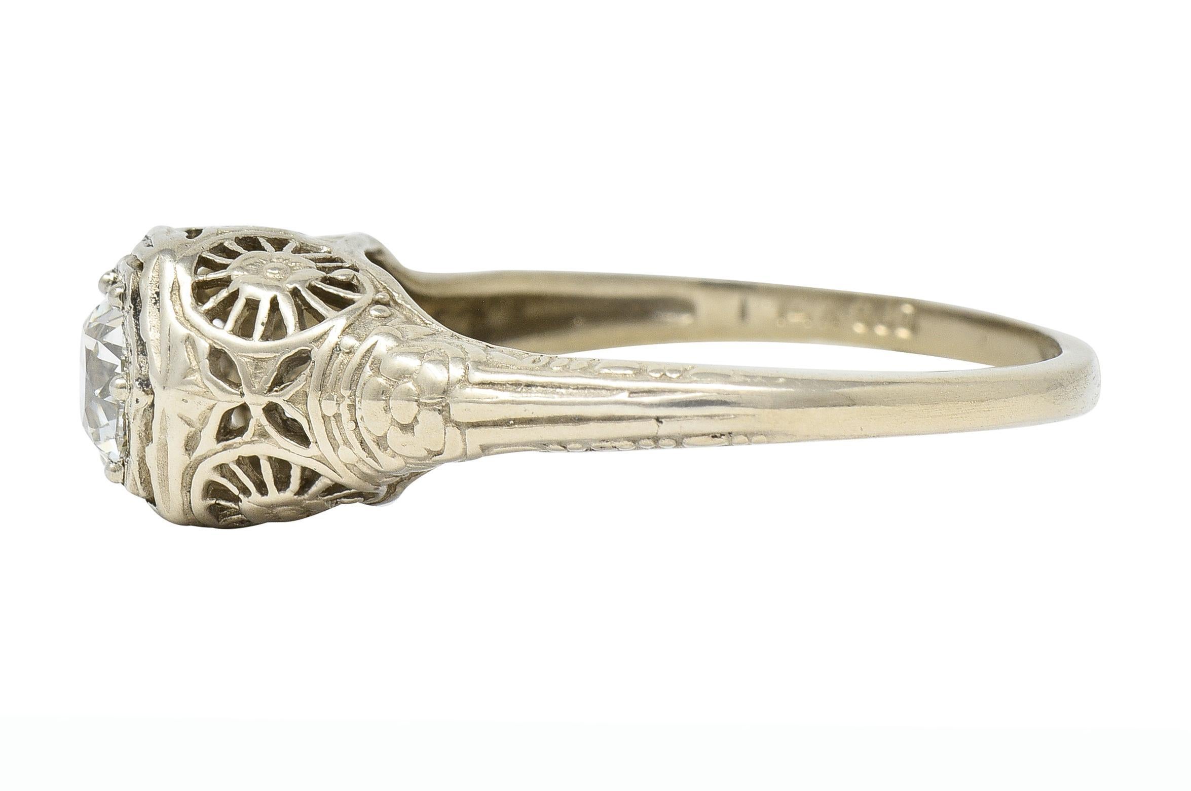 Art Deco 0.51 CTW Old European Cut Diamond 14 Karat White Gold Engagement Ring 2